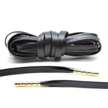 Black flat leather laces gold tip