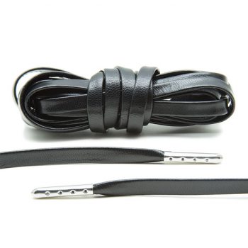 Black flat leather laces silver tip