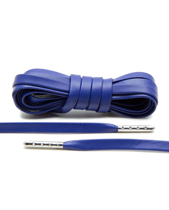 Royal blue leather laces silver tip